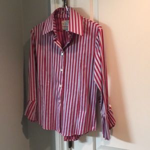 Fun red and baby blue striped dress shirt
